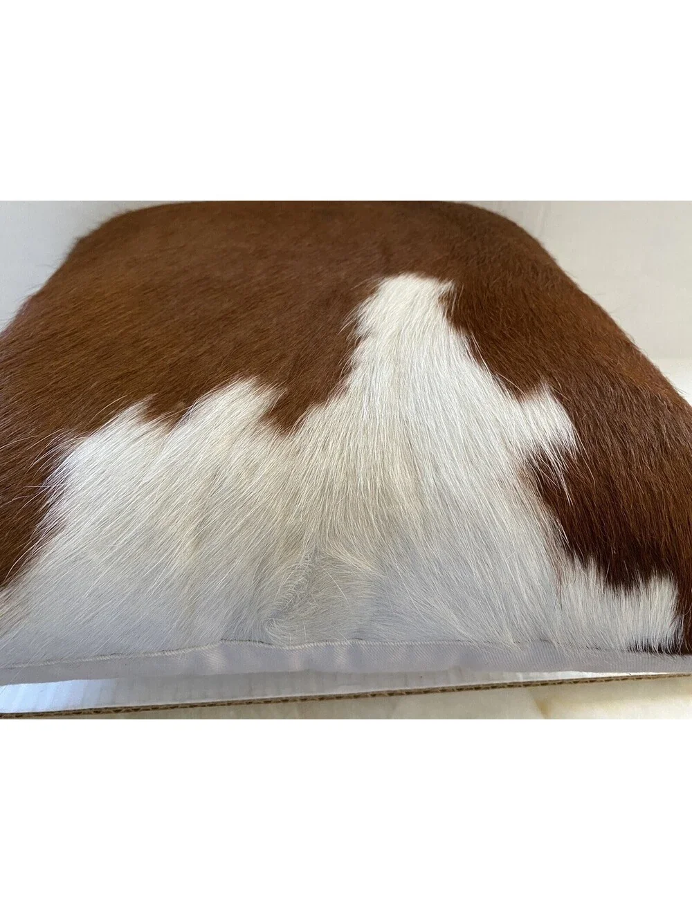 Pair of Natural Cowhide Throw Pillows Genuine Hair on Hide Brown White 16”